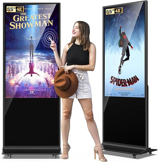 32/43/55/65 Inch Digital Signage Display, LCD Screen Advertising Display Kiosk Interactive Totem Floor Standing Auto AD Player with USB/HDMI/WiFi Android OS (55'' Touch Screen)