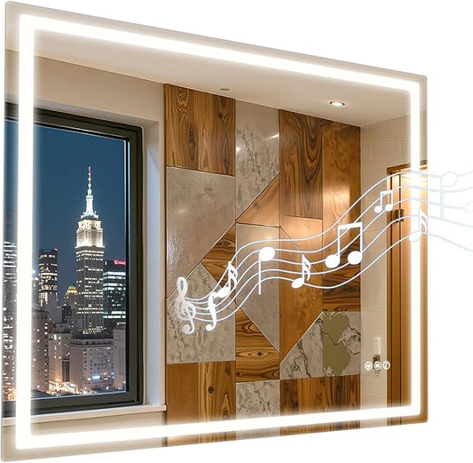 24" Round LED Bathroom Mirror with Anti-Fog & Touch Switch - 60x60cm Wall-Mounted Makeup Vanity Mirror, No Drilling Required, Smart Display (Square)