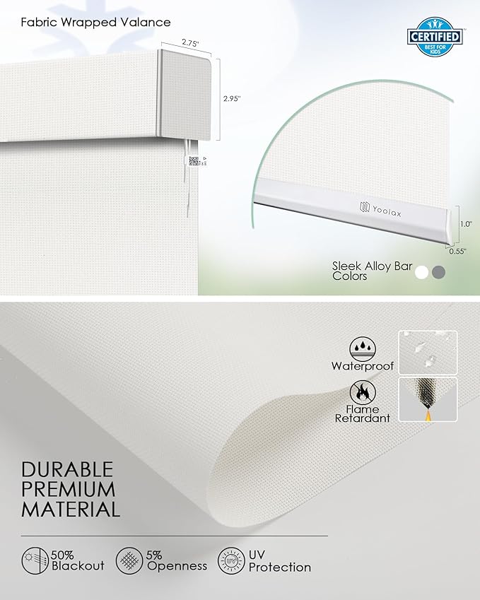Yoolax Smart Blinds, Motorized Matter Solar Shades Flame Resistat Automatic Blinds for Windows Motorized Shades Compatible with Alexa, Google Home, Homekit(Solar-5% Openness White)