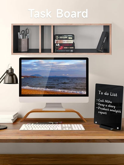 Acrylic Black Dry Erase Board with Stand - 12” x 8” Small Desktop Whiteboard with Marker, Reusable Desk Blackboard, to-Do List, Planner, Memo Clipboard, Menu Board for Office, Home, Bar