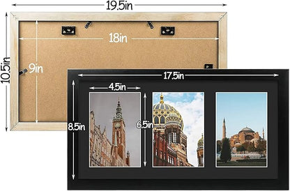 Golden State Art, Set of 3, 9x18 Black Wood Frame - Black Mat for Three 5x7 Pictures - Sawtooth Hangers- Swivel Tabs - Wall Mounting - Landscape/Portrait - Real Glass - Collage Frame