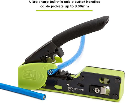 trueCABLE Crimp Tool for Pass Through RJ45 - All-in-One Ethernet Crimper, Cutter, Stripper - Works with Cat5e, Cat6, Cat6A Shielded and Unshielded Connectors