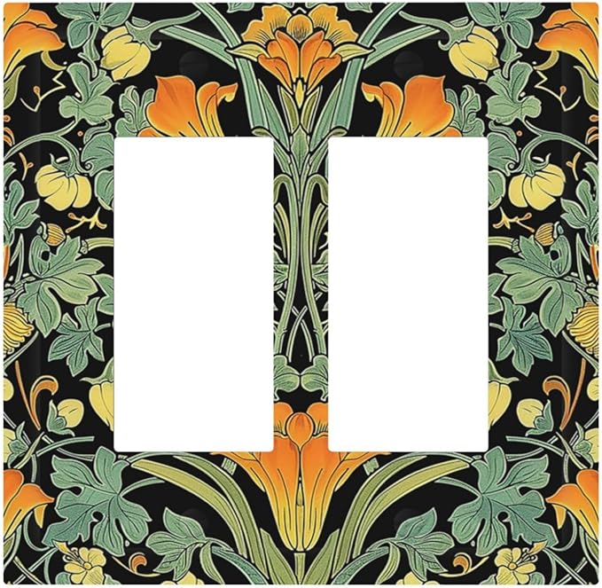 Decorative Outlet Covers William Morris Vintage Floral Green Yellow 2 Gang Double GFCI Rocker Electrical Wall Panels Light Switch Cover Plate for Bedroom Home Decor