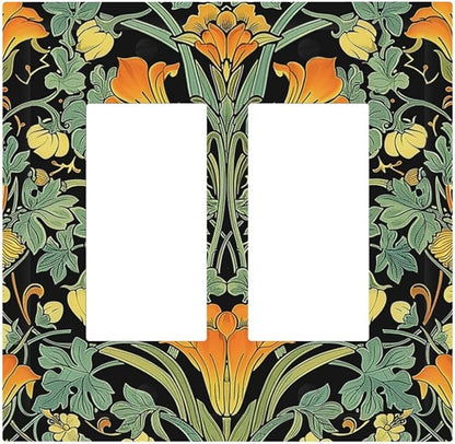 Decorative Outlet Covers William Morris Vintage Floral Green Yellow 2 Gang Double GFCI Rocker Electrical Wall Panels Light Switch Cover Plate for Bedroom Home Decor