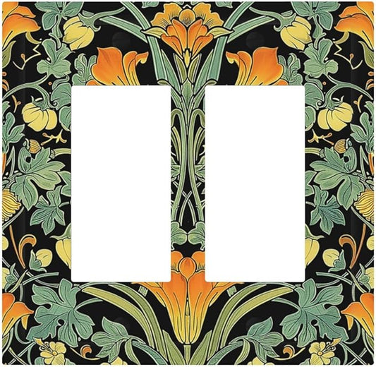 Decorative Outlet Covers William Morris Vintage Floral Green Yellow 2 Gang Double GFCI Rocker Electrical Wall Panels Light Switch Cover Plate for Bedroom Home Decor
