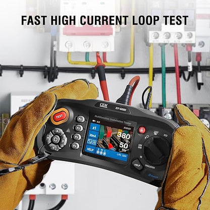 CEM T.ax Included DT-6650 Multifunction Installation Tester with 3.5" TFT Color LCD Display,Voltage,Insulation Resistance,Earth Resistance,Loop impedance,Loop impedance,RCD,PFG, PSC Support 400V TN