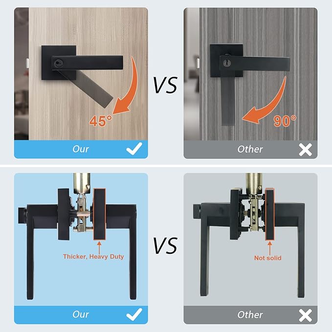KNOBWELL Black Door Handles 20 Pack, Interior Door Knobs Passage, Modern Door Handle Closet Hallway Square Door Levers Reversible for Left and Right
