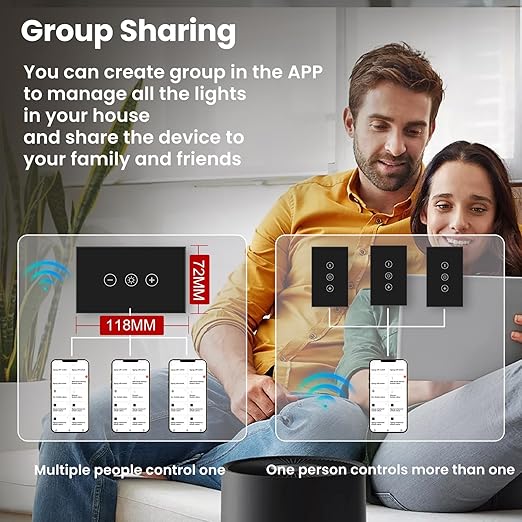 Smart Dimmer Switch Neutral Wire Required, 2.4GHz WiFi Dimmer Light Switch with Remote Voice Control, Tempered Glass Panel, Compatible with Alexa and Google Home, Black WiFi Dimmer
