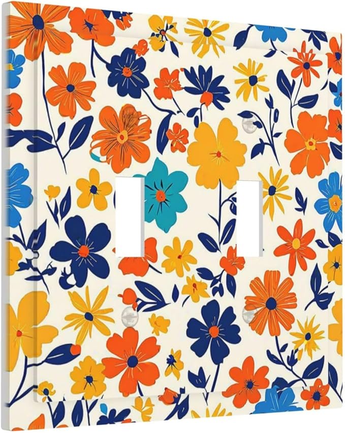 Nature Flowers Botany Plant Art Floral Decorative Switch Plates 2 Gang Double Toggle Outlet Light Switch Cover Wall Plate Electrical Faceplate for Bedroom Bathroom Decor