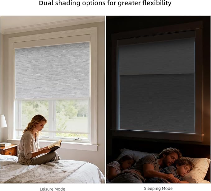 ZSTARR Motorized Day and Night Dual Smart Blind for Window with Valance Rechargeable Motor,Blackout Roller Shade Custom Size,with Valance Suitable for Home,Office (Full Blackout Gray)