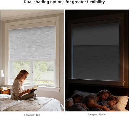 ZSTARR Motorized Day and Night Dual Smart Blind for Window with Valance Rechargeable Motor,Blackout Roller Shade Custom Size,with Valance Suitable for Home,Office (Full Blackout Gray)