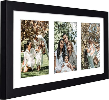 Golden State Art, 9x18 Black Wood Frame - White Mat for Three 5x7 Pictures - Sawtooth Hangers- Swivel Tabs - Wall Mounting - Landscape/Portrait - Real Glass - Collage Frame