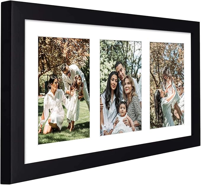 Golden State Art, Set of 10, 9x18 Black Wood Frame - White Mat for Three 5x7 Pictures - Sawtooth Hangers- Swivel Tabs - Wall Mounting - Landscape/Portrait - Real Glass - Collage Frame