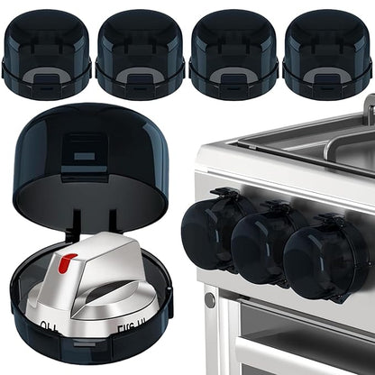 Stove Knob Covers for Baby Safety (5 Pack), Stove Knob Safety Covers, Prevent Kids-Pets from Gas Stove Knob Locks, Childproof Oven Lock Knob Covers with Adhesive, Heat-Resistant Upgraded-Black