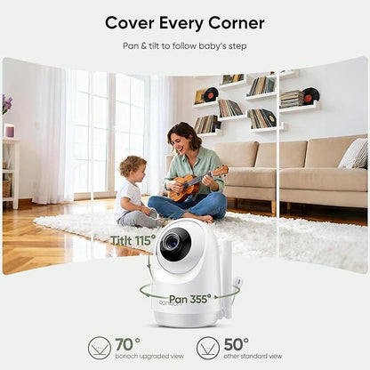 bonoch 7" Baby Monitor with Camera and Audio, Upgraded 1080P HD MegaView No WiFi Video Baby Monitor, 6000mAh Battery, VOX Mode, Night Vision, Hack Proof, Remote PTZ, White Noise, Ideal Gifts