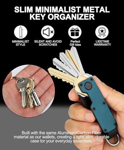 Mens Key Organizer - Compact Metallic Key Holder | Minimalist Innovative Keyholder | Smart Keychain Secures 1-5 Keys