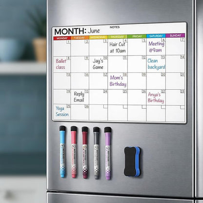 Refrigerator Calendar Magnetic Dry Erase - 17 x 12 iches Magnet Calendar for Fridge, Monday Start | Family Schedule Board, to-Do List & Work | Include 5 Markers & Eraser by Freedom Mastery