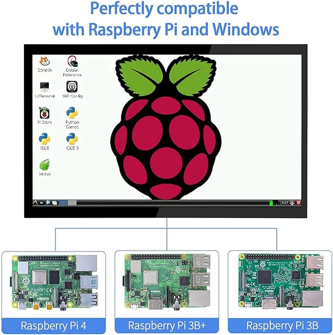 HMTECH Raspberry Pi Screen 10.1 Inch Touchscreen Monitor 1024x600 Portable HDMI Monitor 16:9 IPS Screen Display for Raspberry Pi 5/4/3/2/Zero/B/B+ Win11/10/8/7, Free-Driver