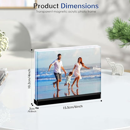 4×6 acrylic photo frame(3 Pack) -Double Sided 20 mm clear picture frame| Magnetic Standing Modern Design for Stereoscopic Displays, Desk Decor &Perfect Memories Gifts