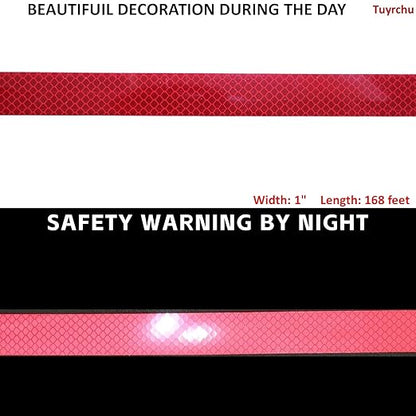 Non Fading Red Reflective Tape Outdoor Waterproof 1 inch Wide, High Visibility Warning Industrial Marking Tape, Safety Stickers (168 feet)