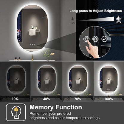 S'bagno 2pcs 24x36 Oval LED Bathroom Mirror with Lights, Anti-Fog, Bluetooth Speaker, 3 Colors Temperature & Dimmable, Lighted Mirrors for Bathroom Wall with Memory Function, Waterproof, Shatter-Proof