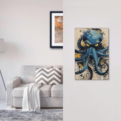 Light Switch Cover Plate Nautical Vintage Blue Octopus Yellow Eyes Oil Watercolor 1 Gang No Device Blank Electrical Wall Plates Faceplate Decorative Switch Plate for Kids room Nursery Decor