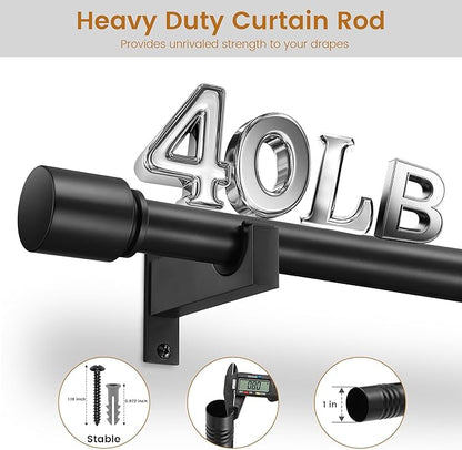 Black Aluminium Curtain Rods for Windows,1 Inch Adjustable Curtain Rod 32-45,Heavy Duty Drapery Rods with Thicken Bracket,Decorative Modern Single Rod with Aluminium Finials