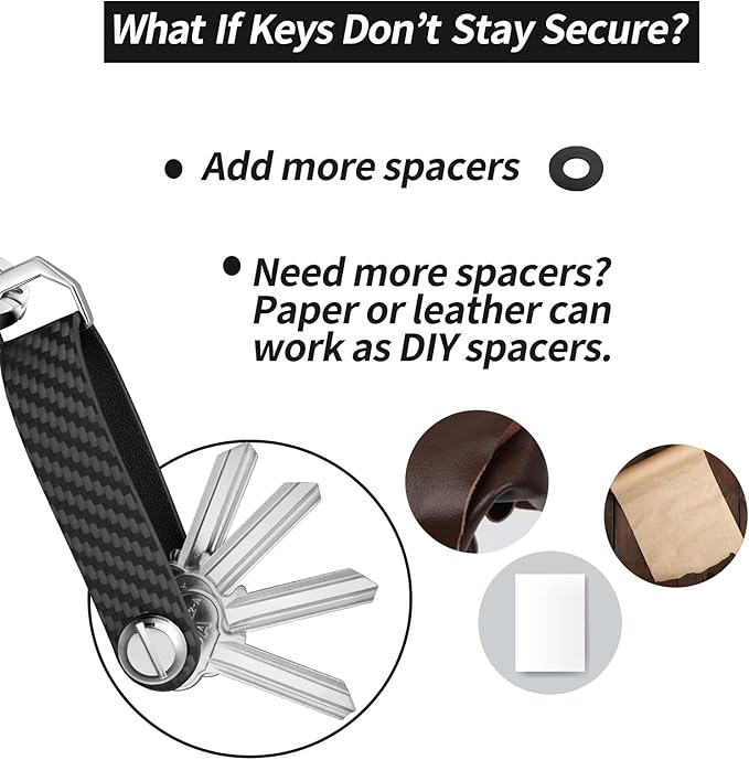 T-carbon Key Organizer, Carbon Fiber Leather Compact Key Holder, Silent Keychain, Expandable Key Case Holds Up to 8 Keys