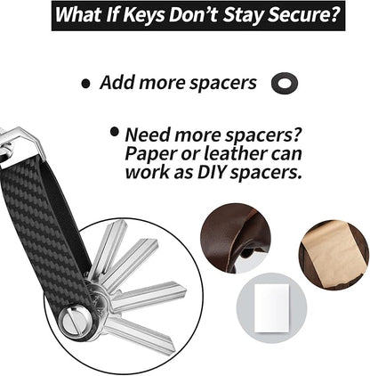 T-carbon Key Organizer, Carbon Fiber Leather Compact Key Holder, Silent Keychain, Expandable Key Case Holds Up to 8 Keys