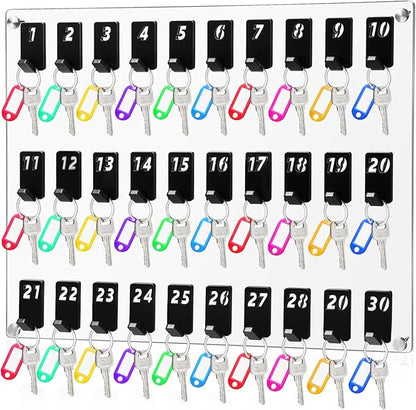 Acrylic Key Board with 30 No. Hooks Wall Mount Key Rack Holder Hanger Storage Collection for School, Garage, Car Dealer, Office, Hotel, Real Estate(Transparent)