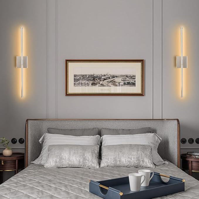 LED Wall Sconces with Remote Control, Dimmable Wall Sconces Set of 2, 5 Colors 3000K-6500K & Dimmable, Hardwire Wall Light with Timer & Night Light, LED Nickel Wall Lamps for Living Room, Bedroom