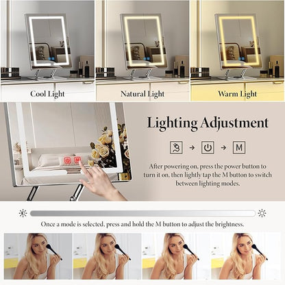 Vanity Mirror with Lights with 360° Rotation, LED Makeup Mirror with 5X Magnification, Lighted Makeup Mirror Adjustable Height, Angle and Light, Smart Touch Control Dark Gray