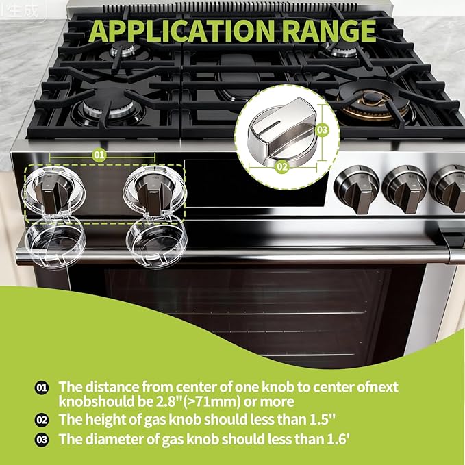 6 Pack Gas Stove Knob Covers – Heat-Resistant Baby Proof Stove Knob Locks with Universal Size, Stove Child Proof Knobs with Adhesive, Stove Safety Guard for Kids Toddler Pet(Transparent)