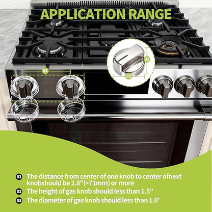 4 Pack Gas Stove Knob Covers – Heat-Resistant Baby Proof Stove Knob Locks with Universal Size, Stove Child Proof Knobs with Adhesive, Stove Safety Guard for Kids Toddler Pet(Transparent)