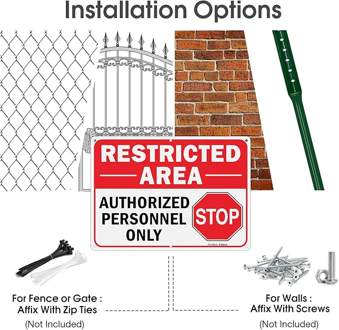GicnKeuz Large Restricted Area Sign, 14x10 Inches Do Not Enter - Authorized Personnel Only Signs, Rust Free.40 Reflective Aluminum, Fade Resistant/Waterproof, 6 Pre-drilled Holes (2 Pack)