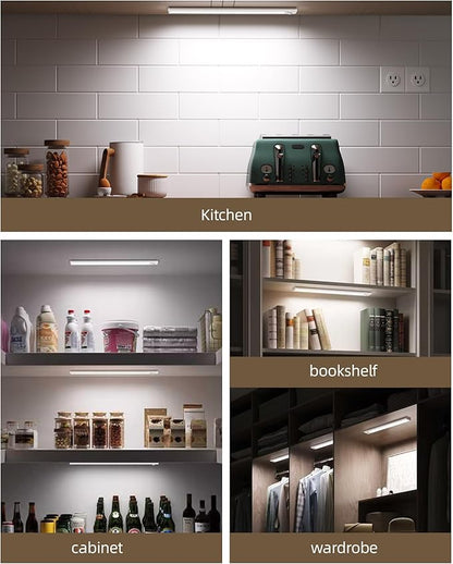 Under Cabinet Lighting Wireless,Rechargeable Battery Motion Sensor Light Indoor,LED Closet Lights USB Charging,3 Color Dimmable Under Cabinet Lights for Kitchen (3 Pcs) 7inch