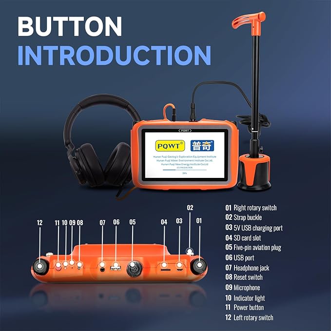 PQWT L2000 Underground Water Leak Detectors for Outdoor Wall Water Pipe Detector Machine Middle Sensor Acoustic Pipeline Leakage Detection Kit Noise Reduction Headphone Smart Touchscreen Carry Case