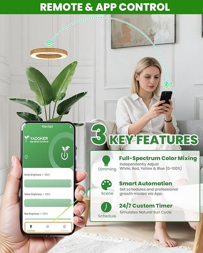 yadoker Plant Grow Light, Smart Plant Light Works with Alexa,Google for Indoor Plants,Height Adjustable,Customized Light Brightnesss,Multiple Timers