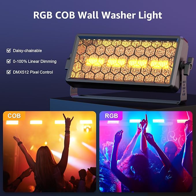 Retro Stage Light 120W - 4 COB + 36 RGB LED Wall Washer Bar DMX512,Uplights for Events, Monochrome/Mixed Colors for DJ Concert, Wedding Halloween Party, Xmas, Club 4PACK