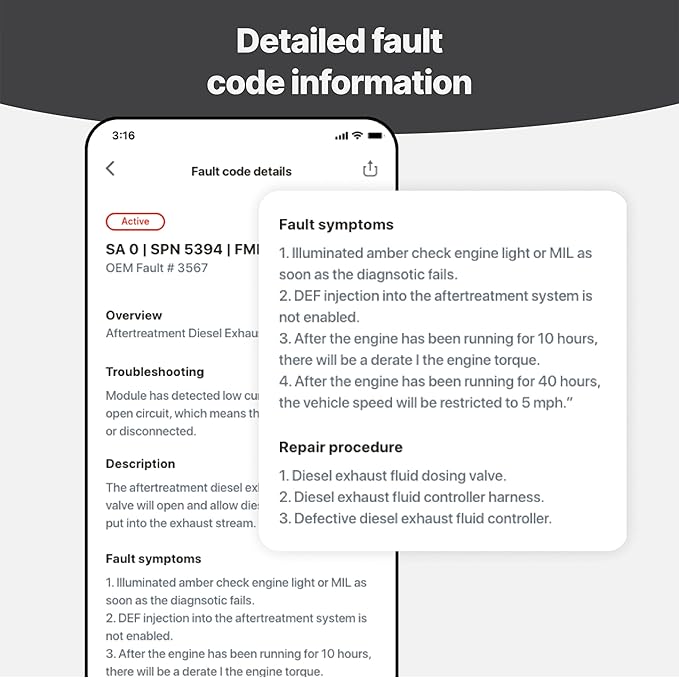 OTR Diagnostics HD Scan Tool (Updated 2025 Adapter): Forced Regen, Read & Reset Fault/P-Codes, Live Data, Bi-Directional Commands, Fault History. iOS/Android, 1-Year Subscription, Premium Support.