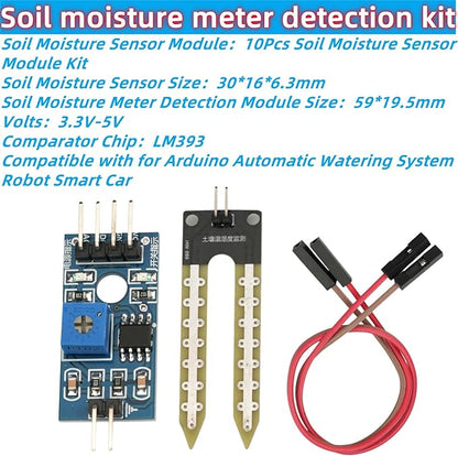 10Pcs Soil Moisture Sensor LM393 3.3-5V Soil Moisture Hygrometer Detection Sensor Kit Compatible with for Arduino Automatic Watering System Robot Smart Car