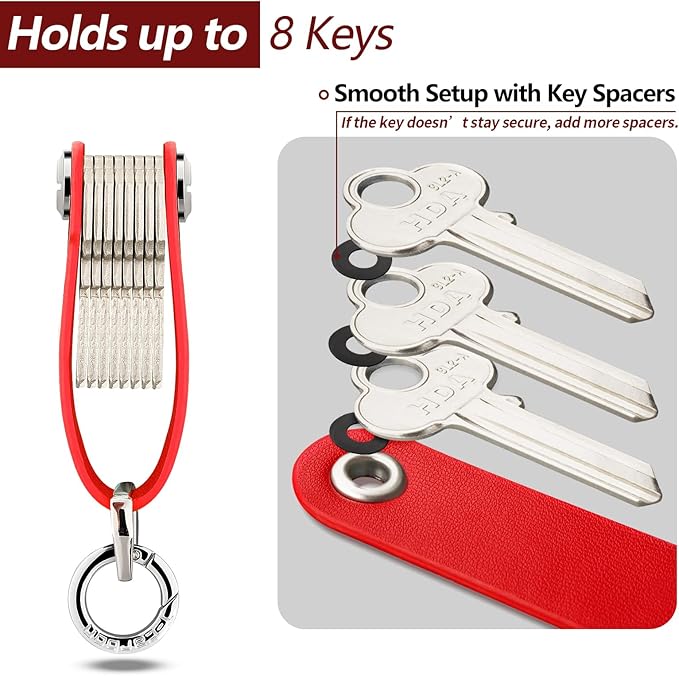 T-carbon Key Organizer, Carbon Fiber Leather Compact Key Holder, Silent Keychain, Expandable Key Case Holds Up to 8 Keys