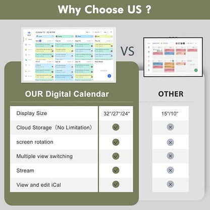 27" Smart Digital Calendar for-Family-Business-Schedules - 1920 x 1080 IPS Full HD Touch Screen Wall Mounted Electronic Calendar, Auto-Sync Google iCloud Outlook Calendars, Christmas Gift for Mom Dad
