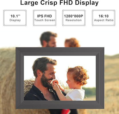 Digital Picture Frame 10.1 Inch WiFi Photo Frame Electronic, IPS Touch Screen, 16GB Storage, Auto-Rotate,Easy Setup and Share Photos and Videos via App from Anywhere
