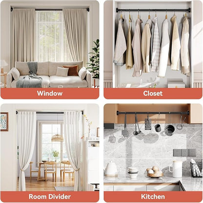 YASONIC Shower Curtain Rod 26-84 Inch, 1 Inch Diameter Tension Curtain Rods No Drilling, Black Shower Rods for Bathroom, Spring Loaded Curtain Rods Adjustable, Anti-Rust Non-Slip Easy Installation