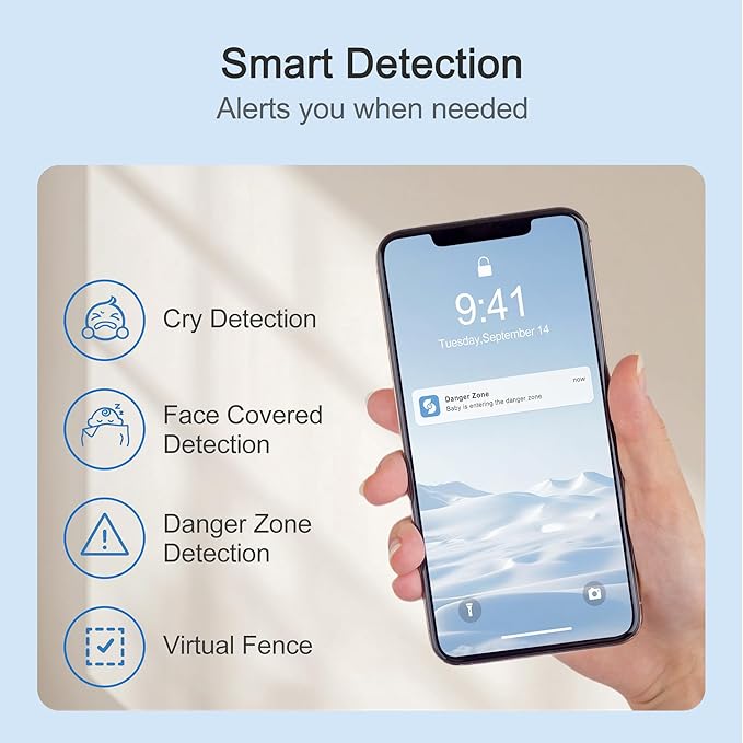 Simsky Split Screen Video Baby Monitor with Cameras, Dual 4MP Cameras with 6X Zoom, 7" UHD Touch Screen Portable Audio Baby Monitor 32GB Local Storage