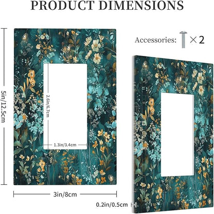Decorative Outlet Covers Green Leaf Floral Boho Golden Flower Plant 1 Gang Single Rocker Light Switch Cover Plate Wall Plates Gfci Faceplate For Bed Room Cabin Decor