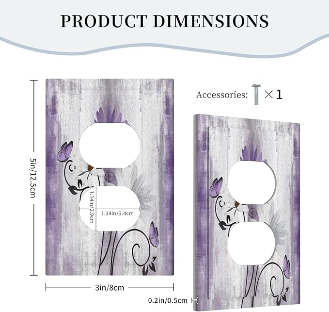 Decorative Outlet Covers Rustic White Purple Daisy Floral Flower 1 Gang Wall Plate Receptacle Duplex Light Switch Cover Plate Single Dual Plug Covers Electrical Switchplate Faceplate