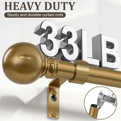 2 Pack Warm Gold Curtain Rods for Windows 48 to 84 Inch 1" Diameter Adjustable Heavy Duty Brass Window Curtain Rod with Metal Finials for Living Room Bedroom Farmhouse Kitchen Outdoor