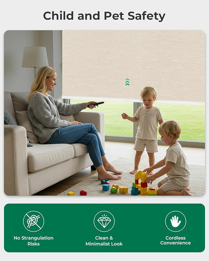 Allesin Motorized Roller Blinds – Rechargeable Smart Shades with Remote & Quiet Motor, Top/Bottom Aluminum Rails, Alexa-Compatible for Window (Custom Size, 100% Blackout Wheat-Jacquard)